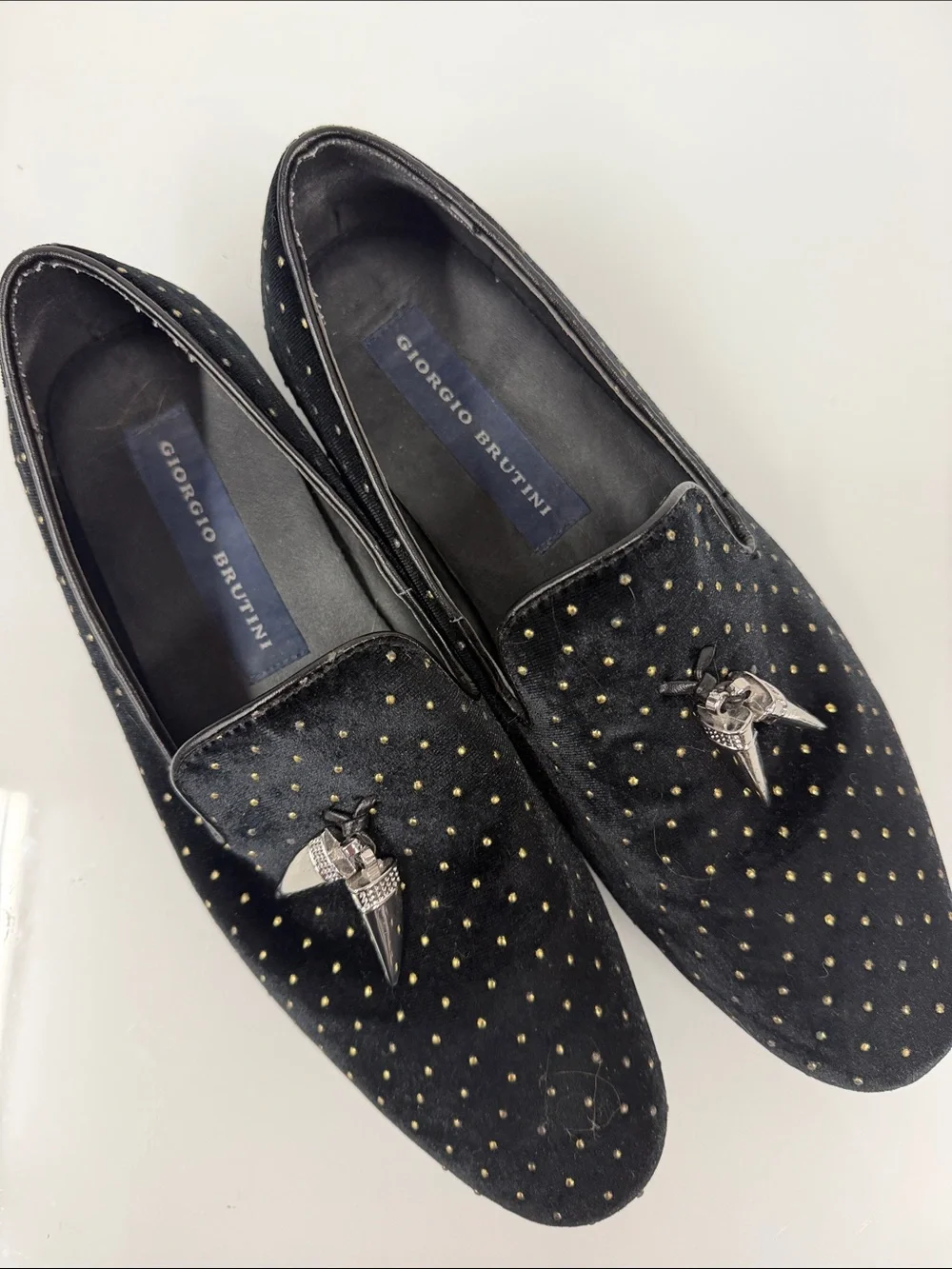 Giorgio Brutini Black Loafers with Gold Stud Detailing